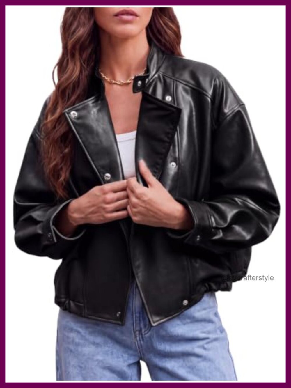 Oversized Faux Leather Moto Jacket Cropped Button